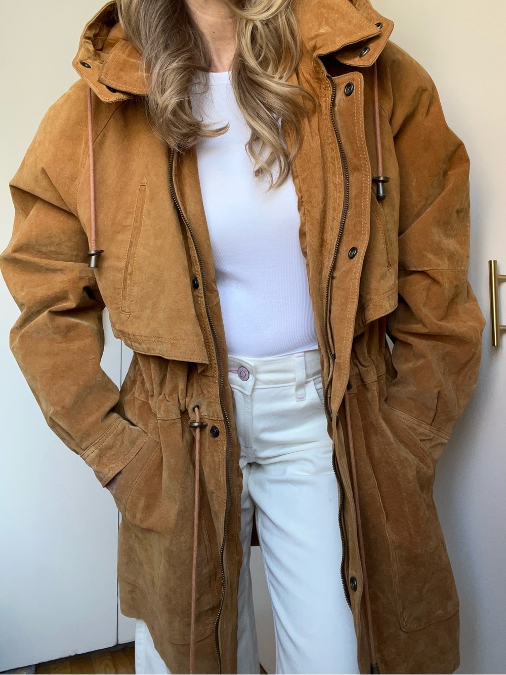 Vintage 90s Euro Mono of California Suede Cinched Utility Jacket - Size L - Picture 12 of 15